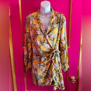 Lost + Wander Helene yellow multicolored floral wrap dress Size Small